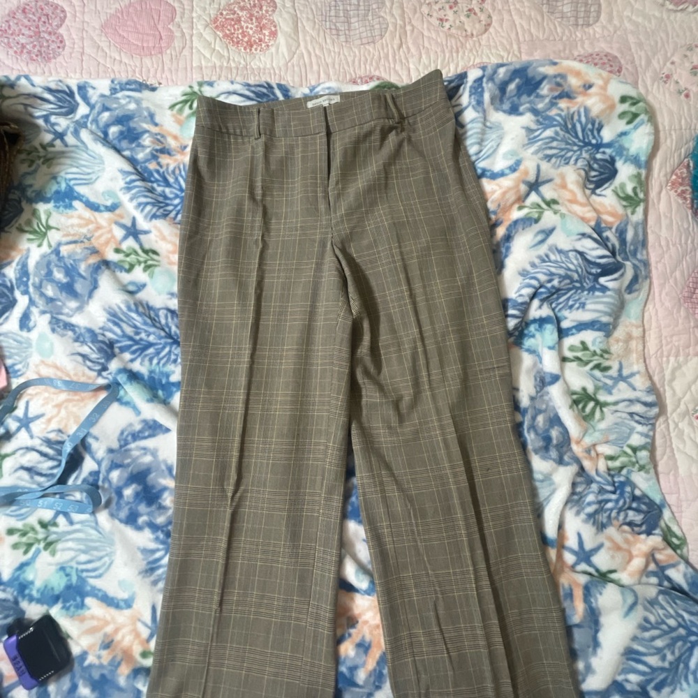 David Brooks Women's Brown Checkered Wide Leg Pants